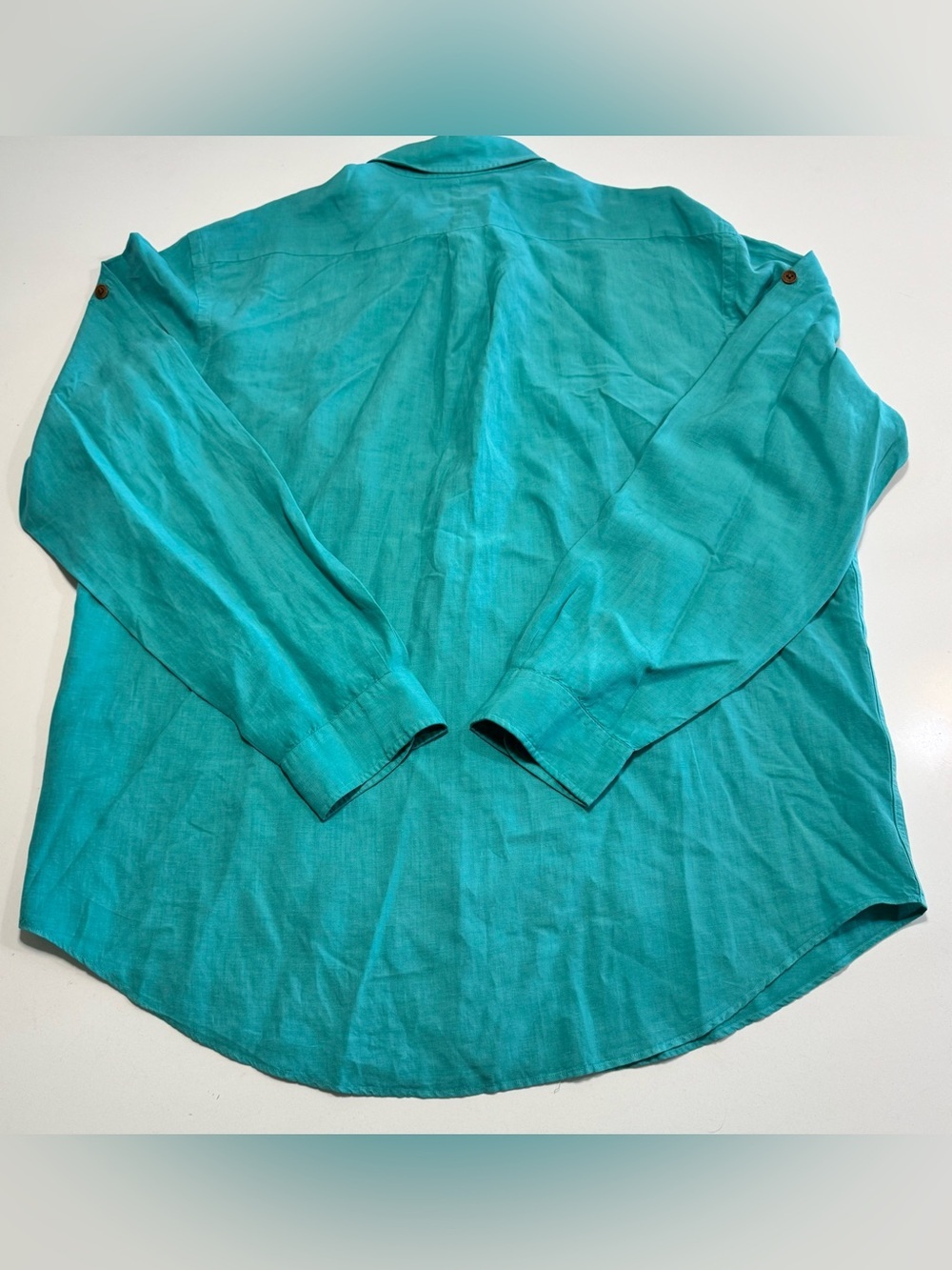 VTG Polo Ralph Lauren Linen Silk Safari Utility Button Shirt Men’s 2XL Teal Blue - Picture 2 of 8